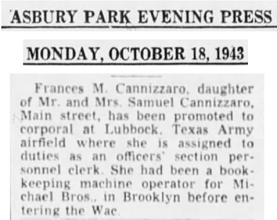 Frances Cannizzaro Military Record