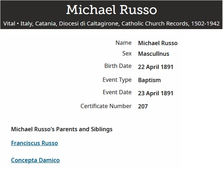 Michele Russo Birth Record