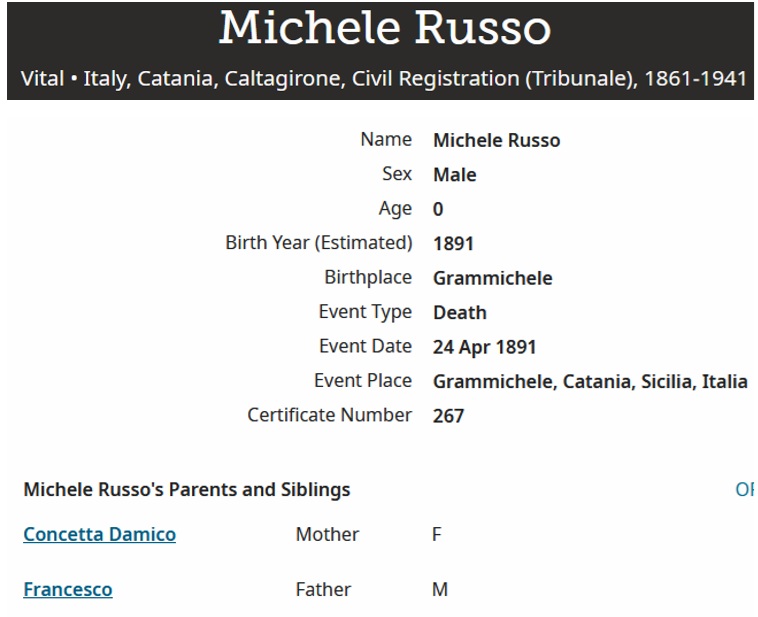 Michele Russo Death Record
