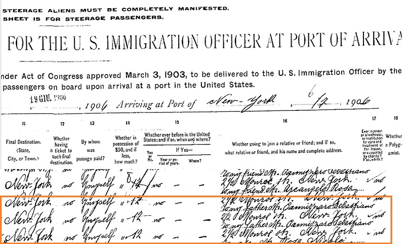 Salvatore and Michele Cannizzaro Immigration Records