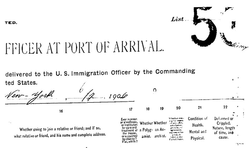 Salvatore and Michele Cannizzaro Immigration Records